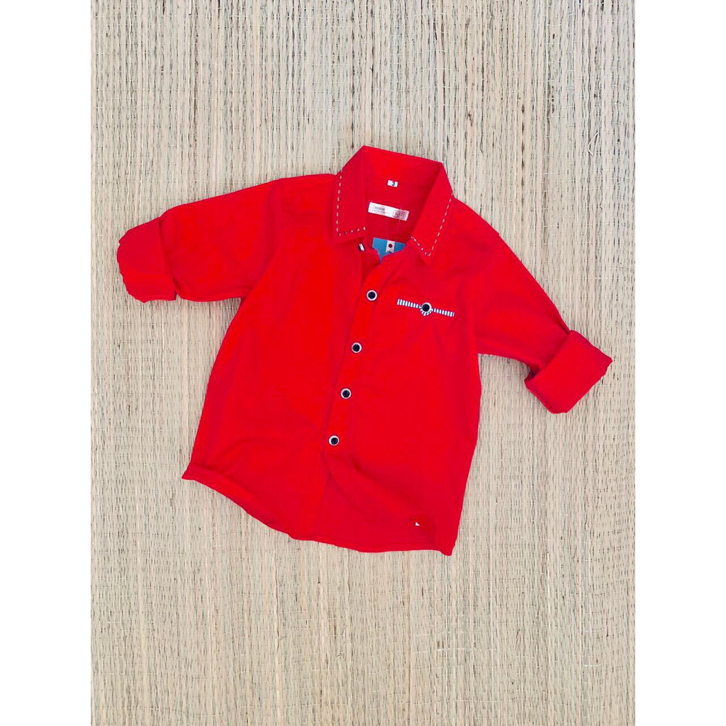 (HÀNG NHẬP KHẨU) ÁO SƠ MI TRẺ EM COTTON TAY DÀI HOẠ TIẾT TÚI GIẢ