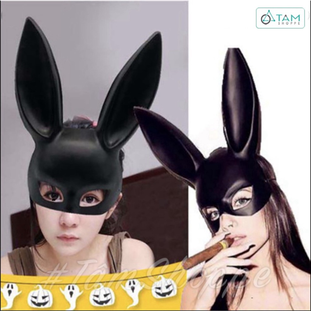 Mặt nạ nhựa Tai thỏ dài phun nhung đen HLW-MN-57 ĐEN MỜ