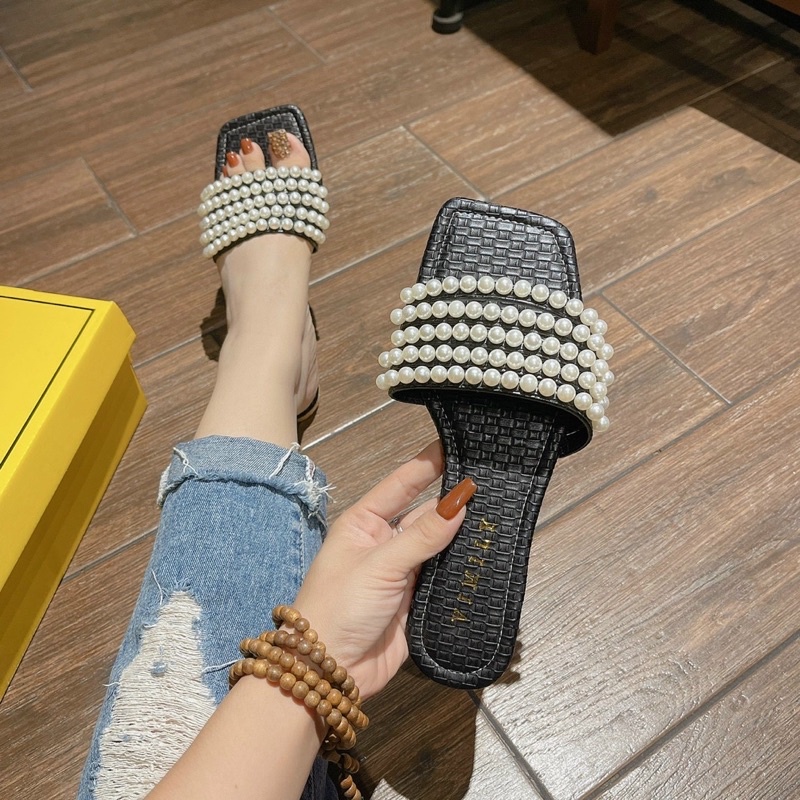 Dép bản 5 dây hạt châu lót đan da mềm