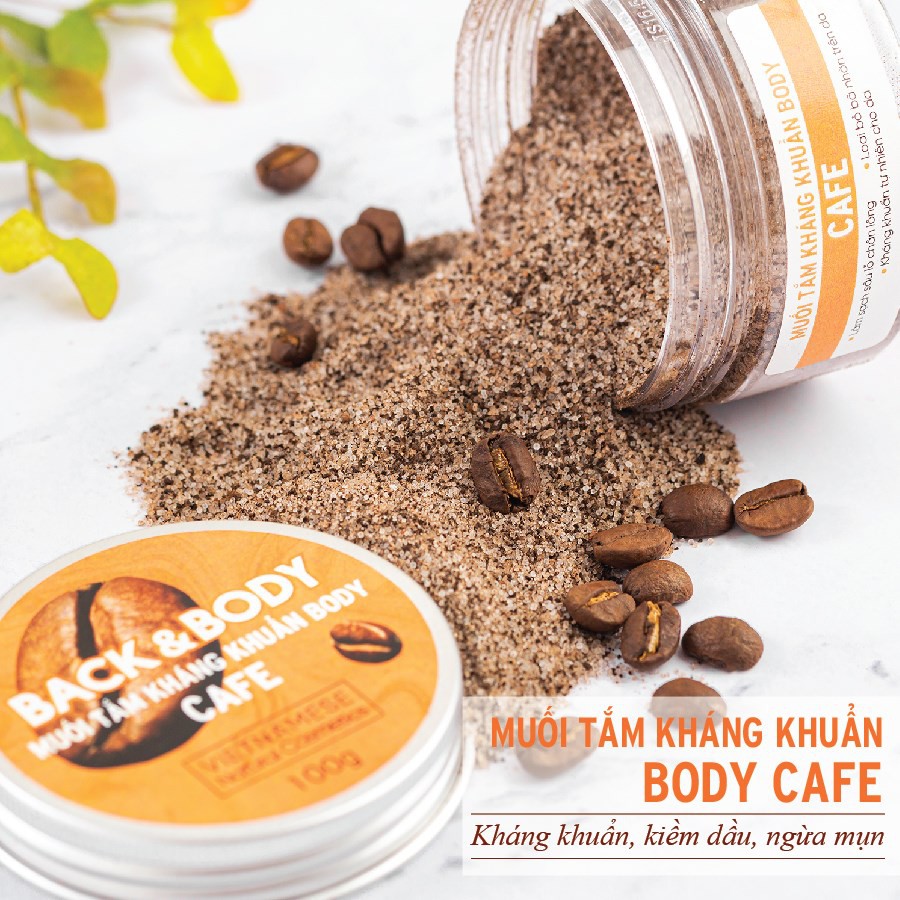 Tẩy da chết body cafe Back&Body - Tẩy sạch da chết body - Muối hồng Himalaya kháng khuẩn - Ngừa mụn body