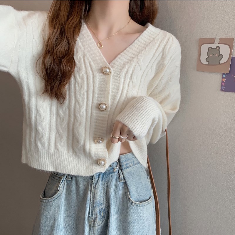Áo len nữ cadigan chất đẹp cổ V màu , vàng hồng thời trang ulzzang, vintage 2021