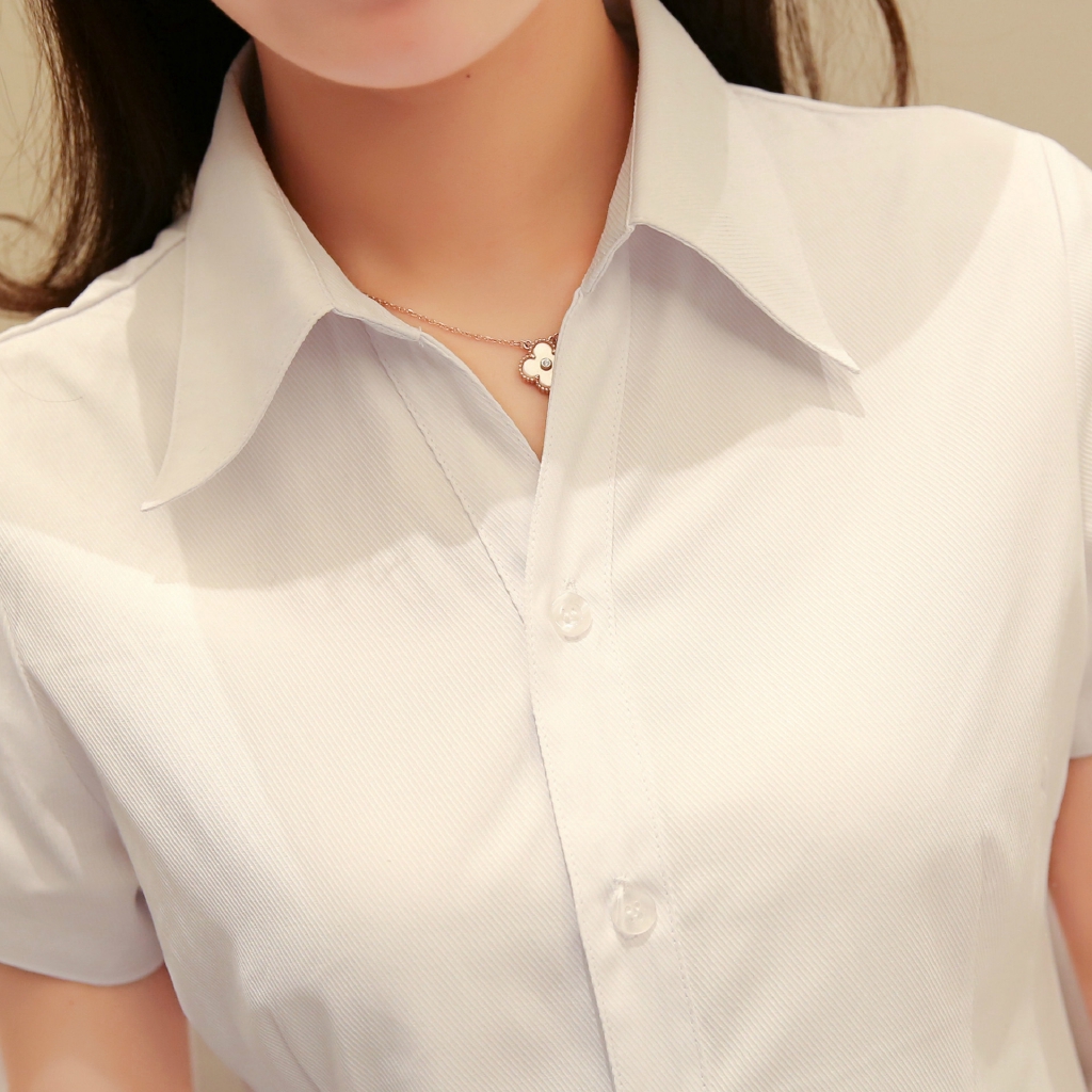 Áo sơ-mi màu trơn cổ chữ V chất cotton mềm mại trẻ trung cho nữ