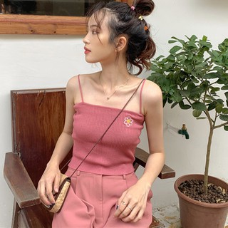 Áo hai dây thêu hình hoa thời trang xinh xắn cho nữ
