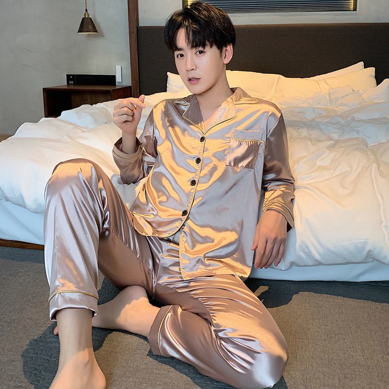 đồ ngủ pyjama nam Spring and Autumn ice silk phần dài tay mỏng cộng với chất béo và size in dễ thương hoạt hình m | BigBuy360 - bigbuy360.vn