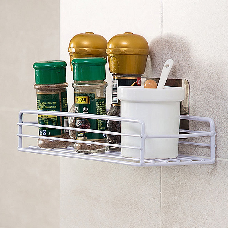 WHT Phong cách mới Độ bền tốt Giá dán tường nhà bếp đa năng bằng sắt Giá để đồ vệ sinh không đục lỗ