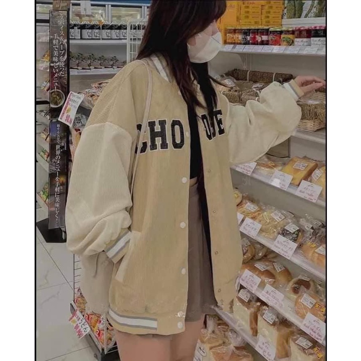 Áo Khoác Bomber Choose PEONYB Unisex [FREESHIP]  Jacket nhung form rộng tay bồng, khoát kẻ viền nam nữ Ulzzang