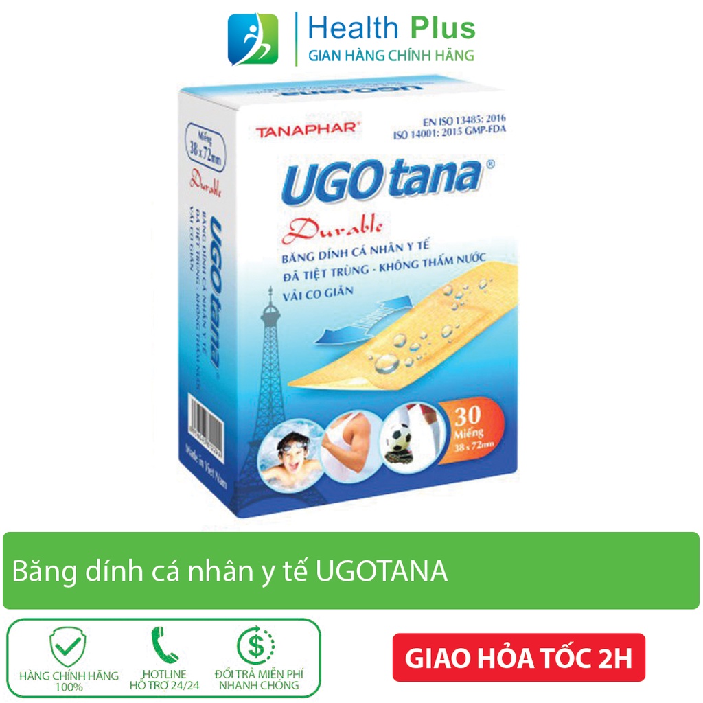Băng cá nhân y tế UGOTANA vô trùng co giãn không thấm nước 38mmx72mm