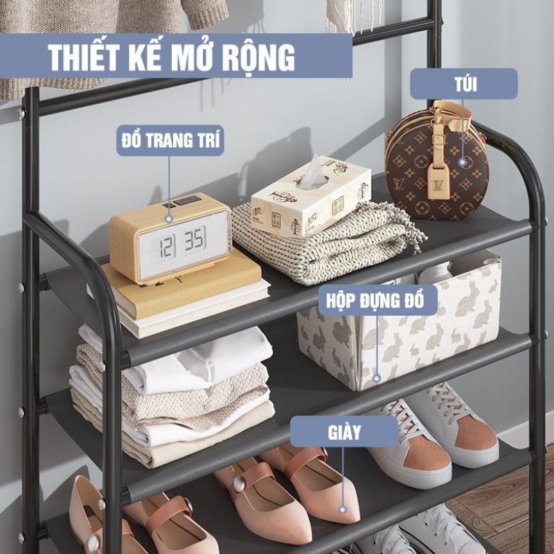 Giá Treo Quần Áo Kết Hợp Kệ Để Đồ Đa Năng Haya Gt 03, Bằng Thép Không Rỉ, Sơn Tĩnh Điện Bền Đẹp, Chắc Chắn