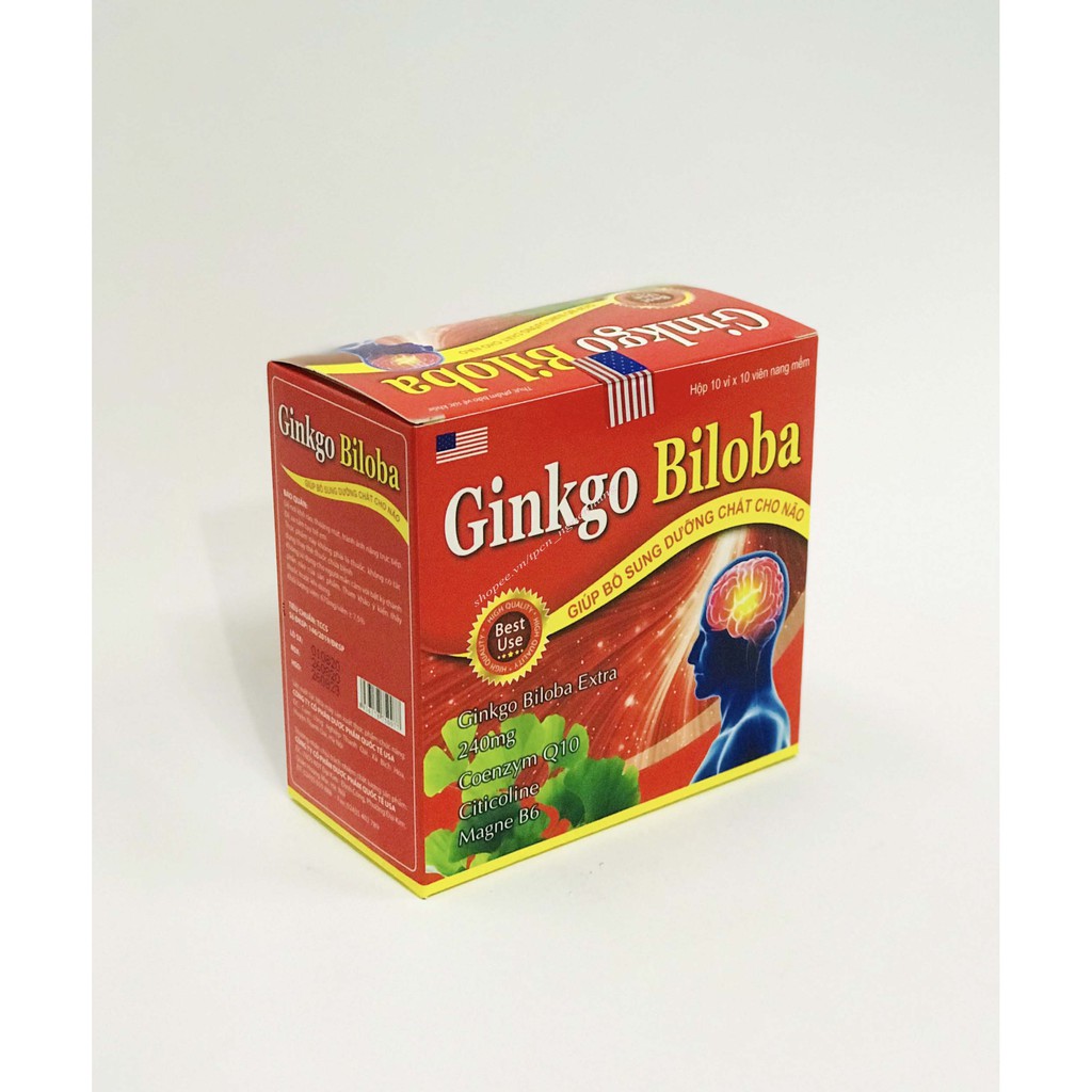 Viên uống bổ não GINKGO BILOBA 240mg giúp tăng cường trí nhớ, tăng tuần hoàn máu não, ngừa tai biến (100 viên/hộp) đỏ