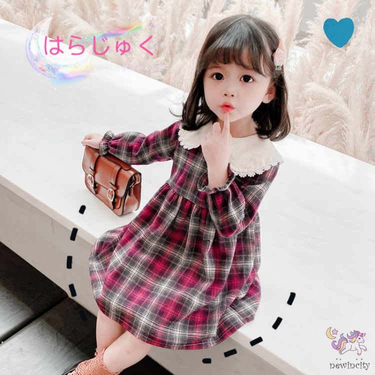 Đầm Dài Tay Kẻ Ca Rô Cho Bé