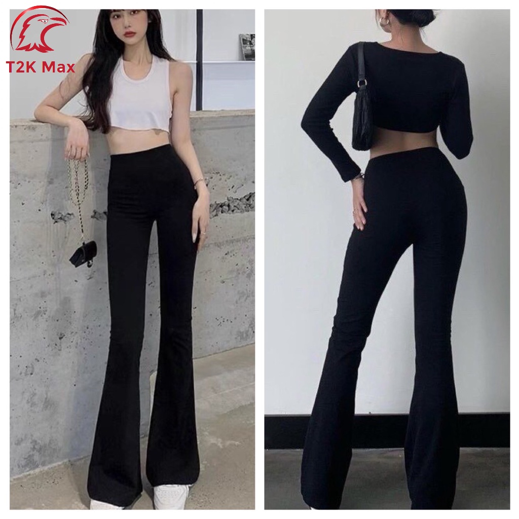 Quần tây công sở ống loe nữ cạp cao - Quần ống rộng legging lưng cao COTTON co giãn 4 chiều - T2K Max