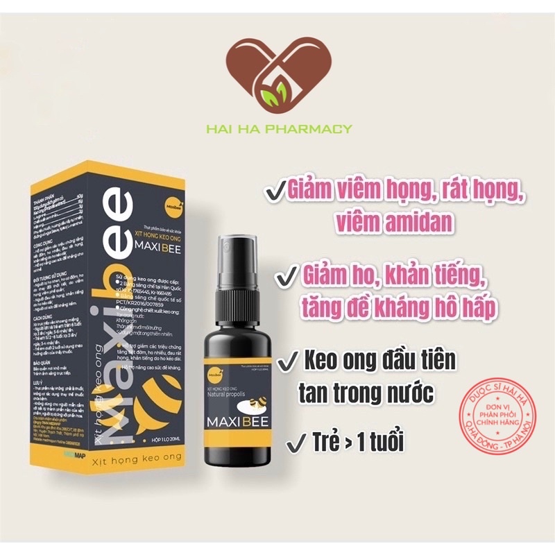 Xịt họng keo ong Maxibee - Giảm đau rát họng, viêm họng, ho, khản tiếng cho trẻ em và người lớn, chai 20ml