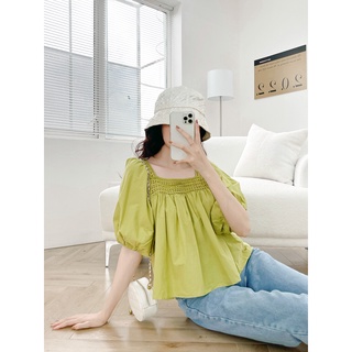 Áo babydoll Boho cổ vuông LYRA, áo sơ mi kiểu xinh xắn, đáng yêu-VSYAC0152