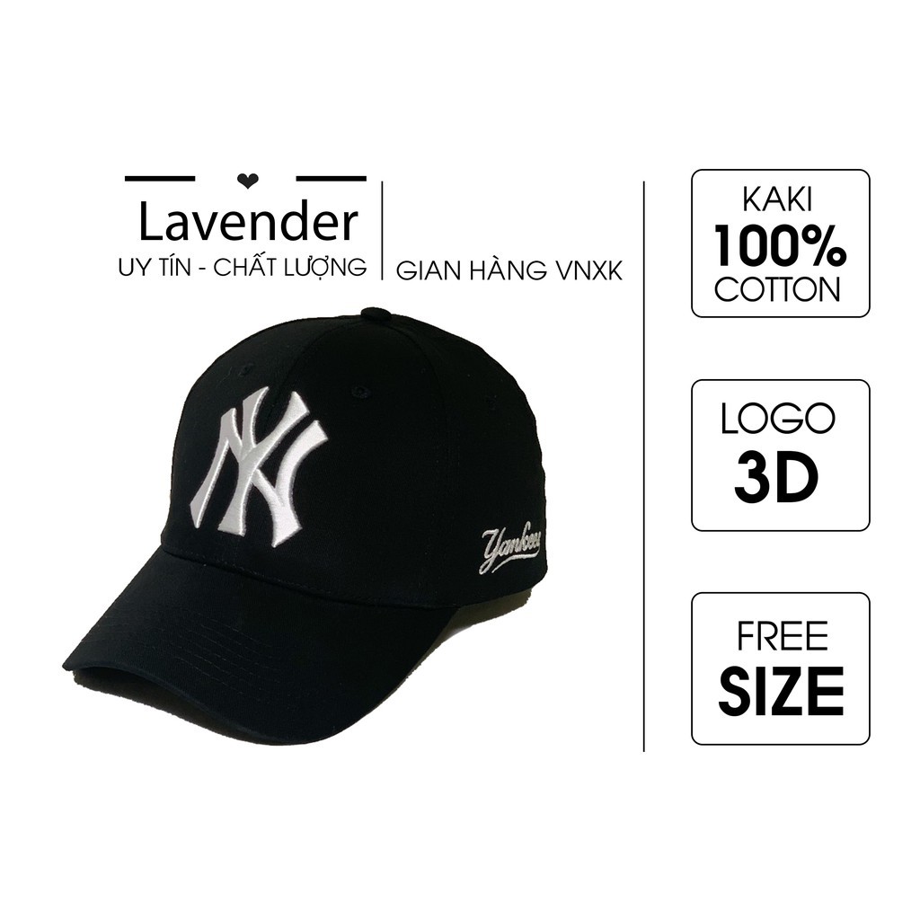 Nón kết Mũ lưỡi trai N.Y đen logo thêu trắng tinh tế dành cho nam nữ Free size, Full hộp