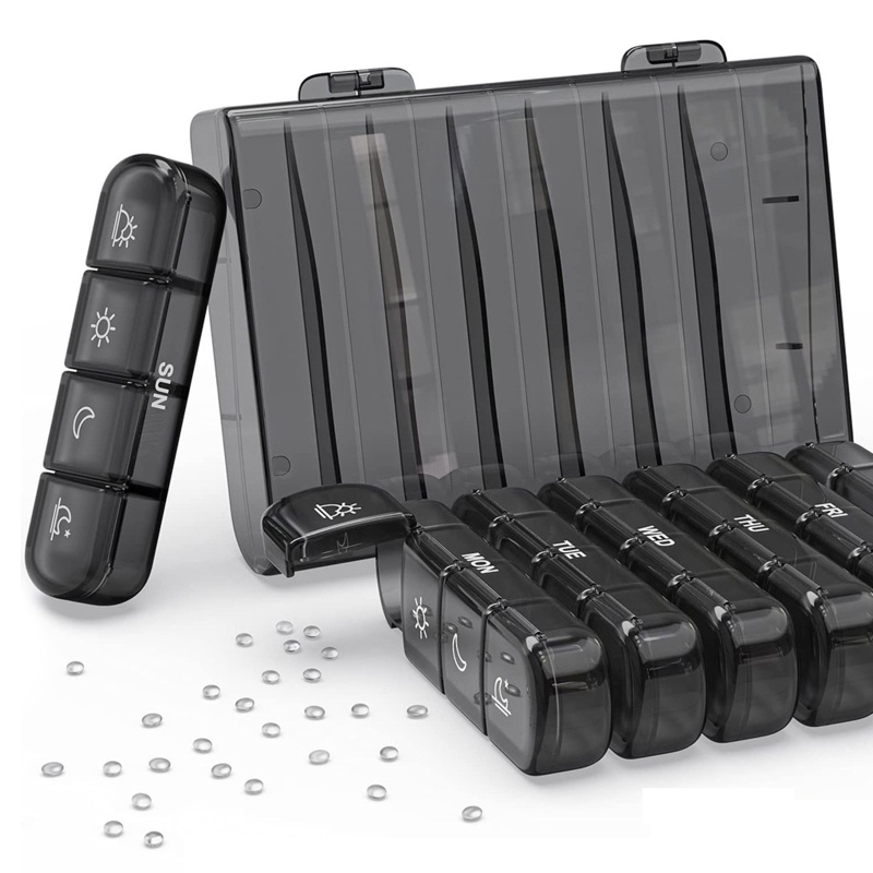 Hộp Đựng Thuốc Theo Tuần 4 Lần Màu Đen Cho Ngày 7 Ngày