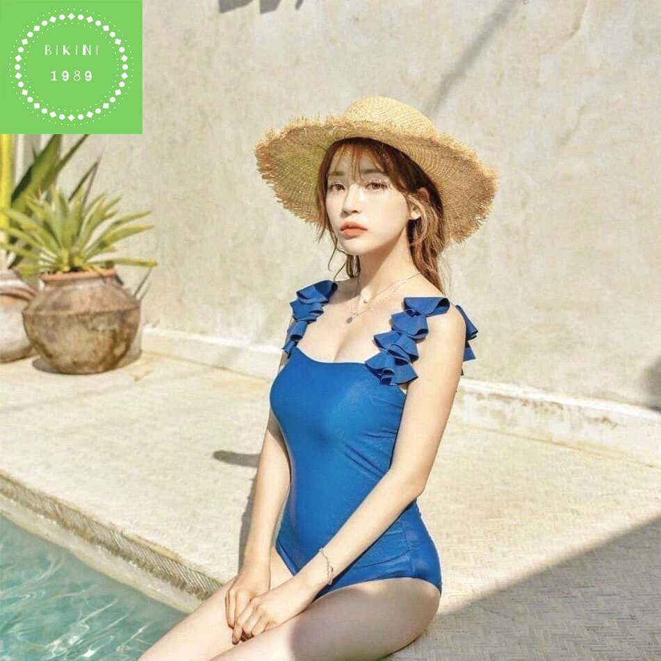 Size 62kg, bộ bơi đồ bơi bikini liền một mảnh bèo vai đi biển siêu xinh phong cách hàn quốc dạng liền gọn tôn dáng