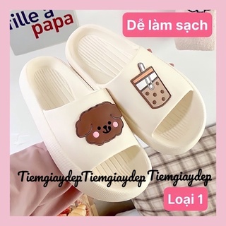 {DƯ TRẮNG}Dép bánh mì,dép quai ngang nam nữ hình hoạt hình gấu và trà sữa dễ thương cao 3cm