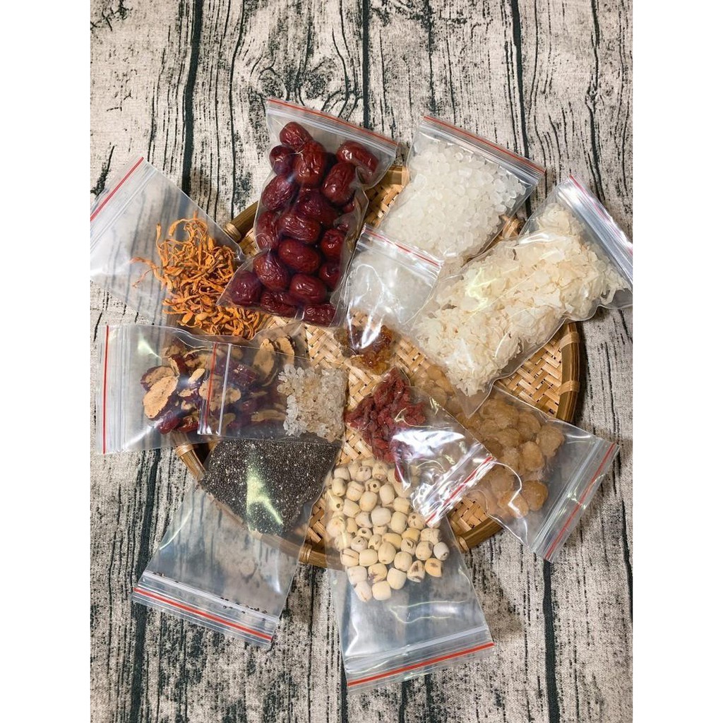 Set Chè Dưỡng Nhan 12 Vị Tuyết Yến Nhựa Đào Nấu 12-15 Chén