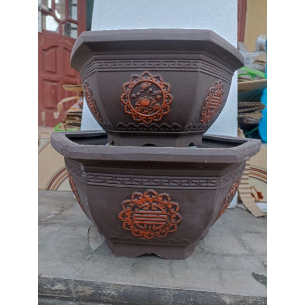Chậu lục giác gốm đất nung