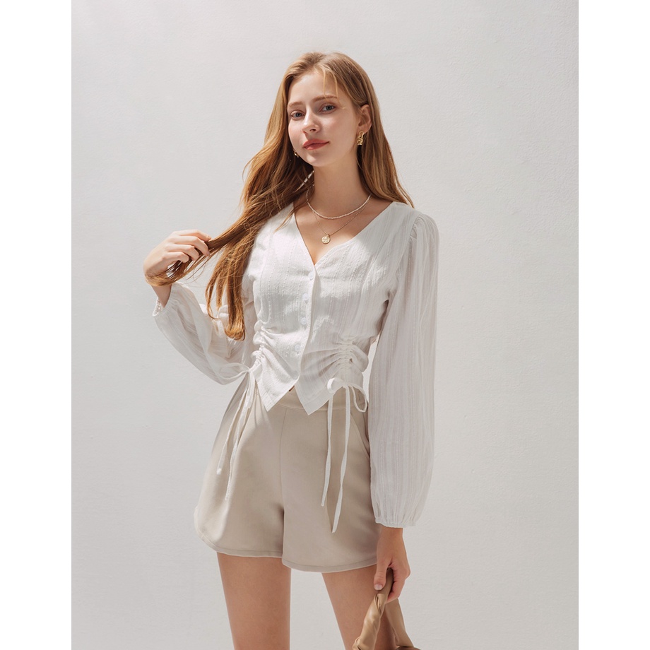Áo cổ V tay dài dây rút 2 bên nữ Air Space 2130121011