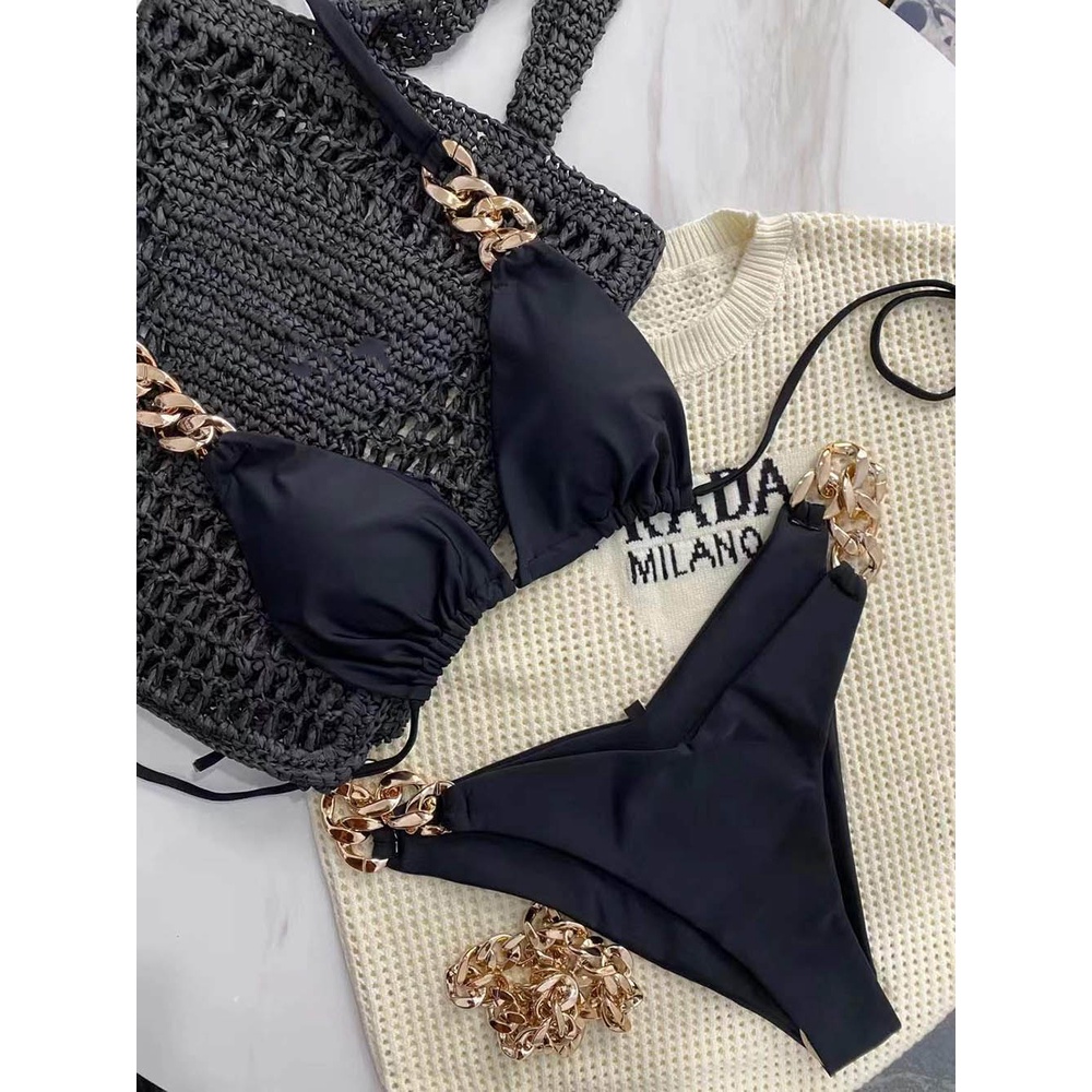 Bộ Đồ Bơi Bikini Hai Mảnh Thiết Kế Sang Trọng Với Dây Xích Kim Loại Nâng Ngực 2022 Cho Nữ