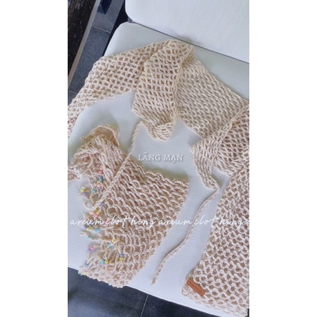 Set len móc Áo khoác lưới - Khăn quấn bikini cover thủ công handmade