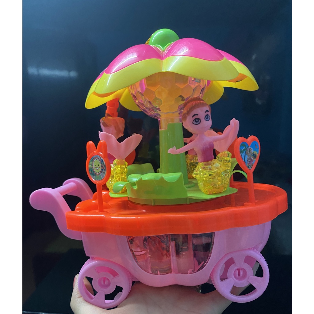 Đồ chơi lồng đèn trung thu cho bé gái đèn lồng xe kem chở nàng tiên cá có đèn phát nhạc và di chuyển