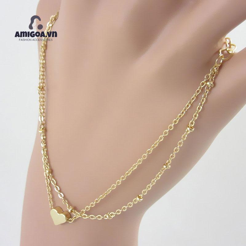 Lắc Chân Màu Vàng Hai Lớp Hình Trái Tim Mới