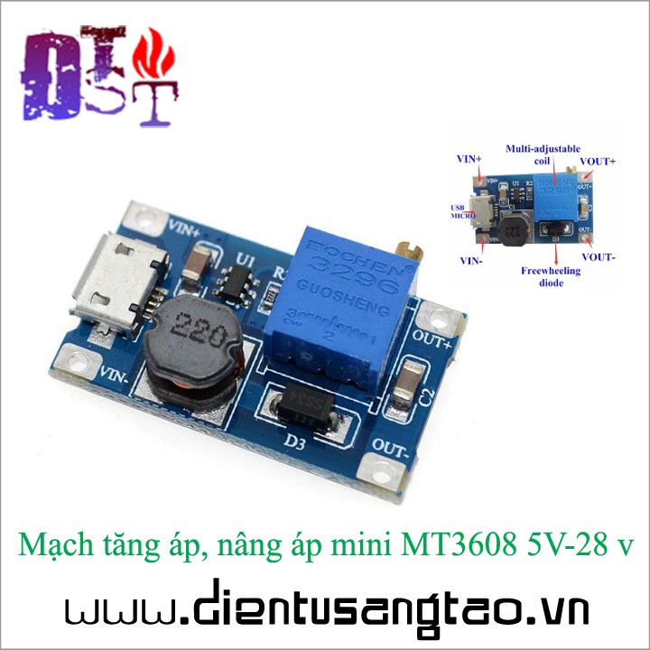 Mạch tăng áp, nâng áp mini MT3608 5V-28V ✅  ⚡