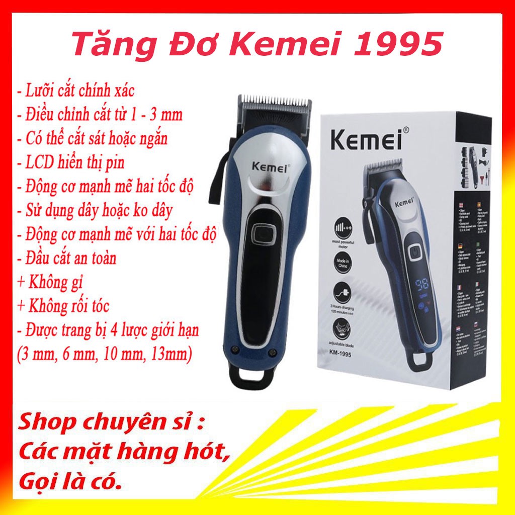 Tông Đơ, Tông Đơ Cắt Tóc Không Dây Kemei KM-1995 Dùng Cho Thợ Chuyên Nghiệp