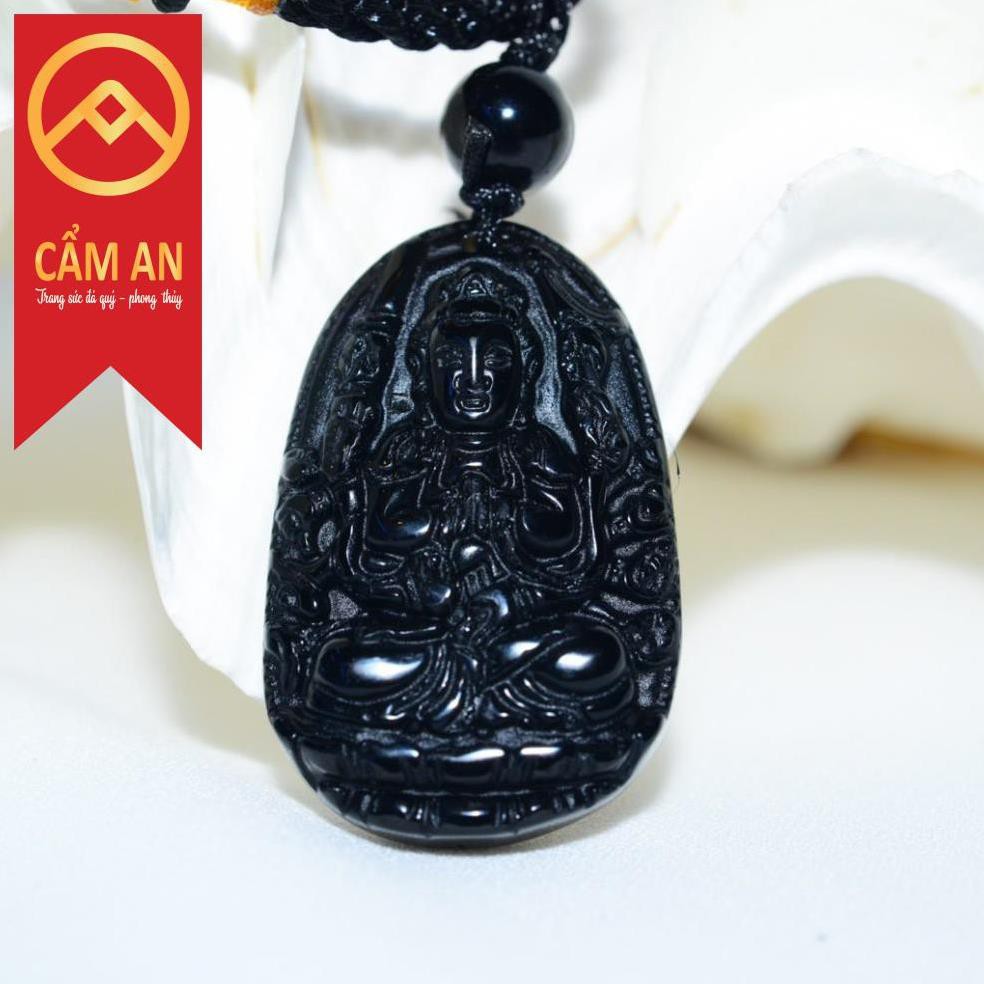 Mặt dây bản mệnh màu đen đá t.ự nh.iên núi lửa Obsidian  phù hợp mệnh Kim, mệnh Thủy và mệnh Mộc