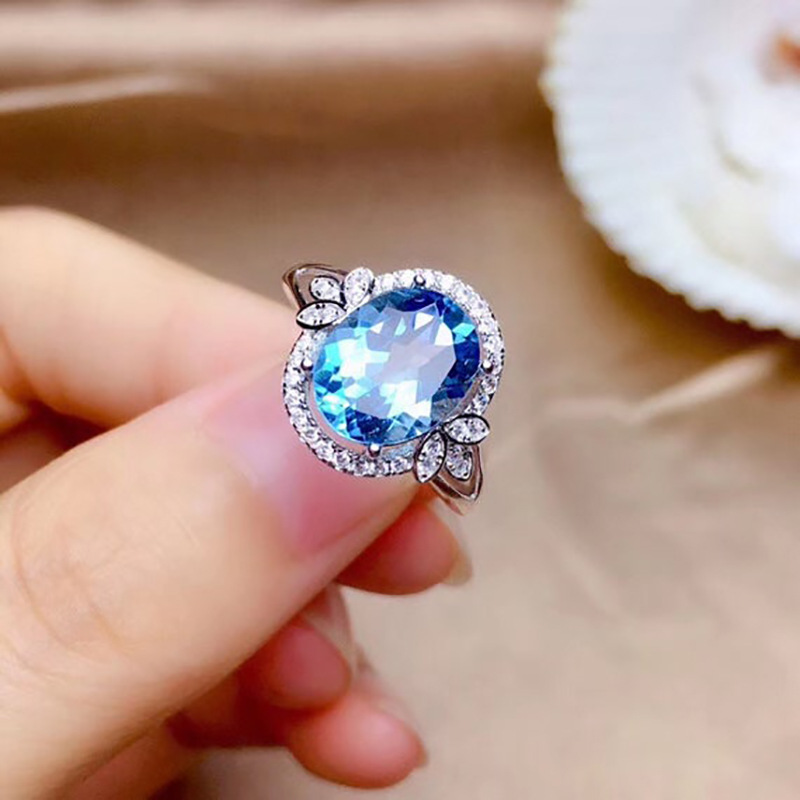 Nhẫn Mạ Bạch Kim Đính Đá Zircon Màu Xanh Dương