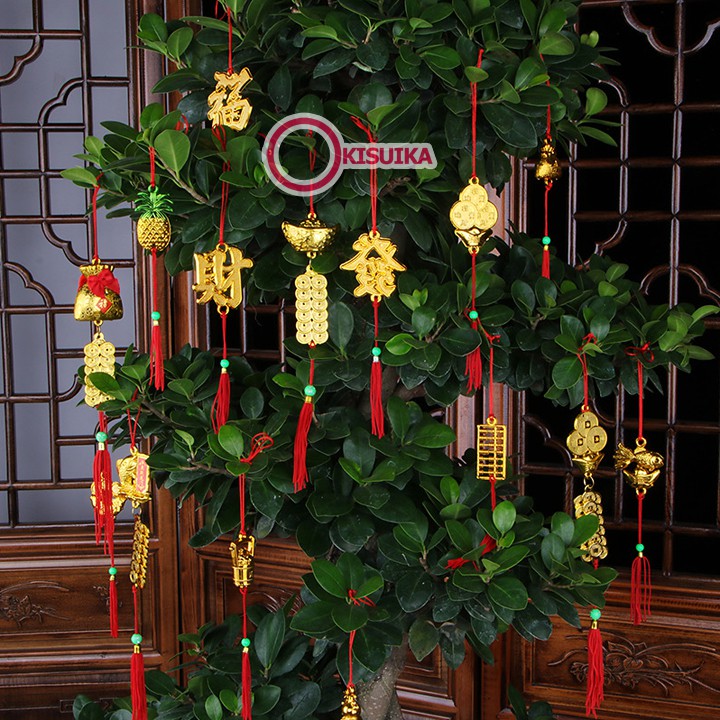 Đồ trang trí Tết dây treo cây hoa mai, cây đào, cây cảnh, bonsai xuân may mắn