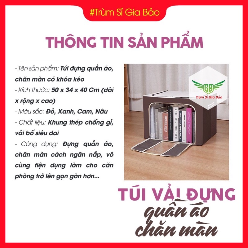 Túi đựng quần áo chăn màn khung thép , hộp vải đựng đồ cỡ lớn tiện lợi giỏ 66 lít.