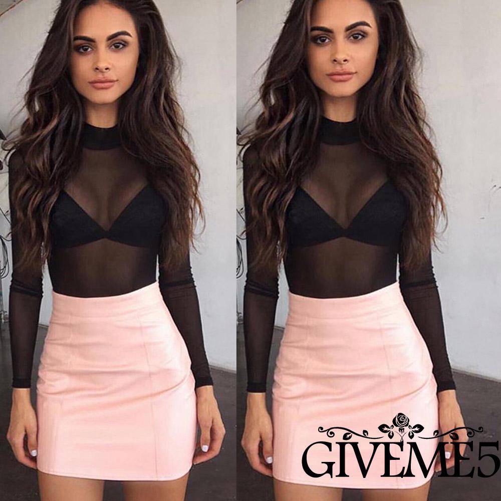 Fashion Women Sheer Mesh Fish Net T-Shirts Casual Long Sleeve See-through Tops