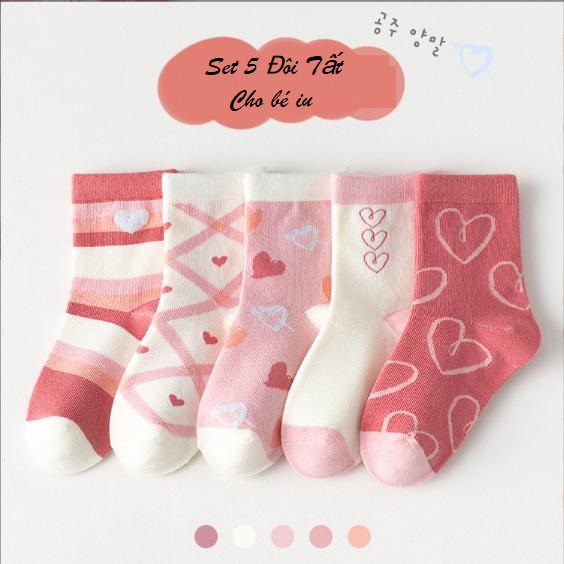 Vớ Cho Bé Gái (Set 5 Đôi) - Tất Cho Bé Gái Bé Trai - Thoáng Khí Mềm Mịn