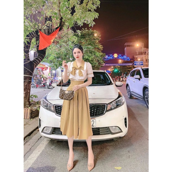 Sét áo nơ thuỷ thủ mix chân váy xoè dài nhẹ nhàng