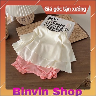 Set hai dây áo tầng quần bo chun bé gái