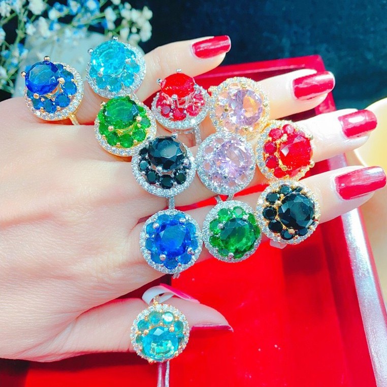 Nhẫn Hoa 1 Hàng Đá Phong Thủy Màu Vàng Mang Lại May Mắn - Nhắn Tin Cho Shop Ngày Sinh - Shop Trả Lời Màu Hợp Mệnh