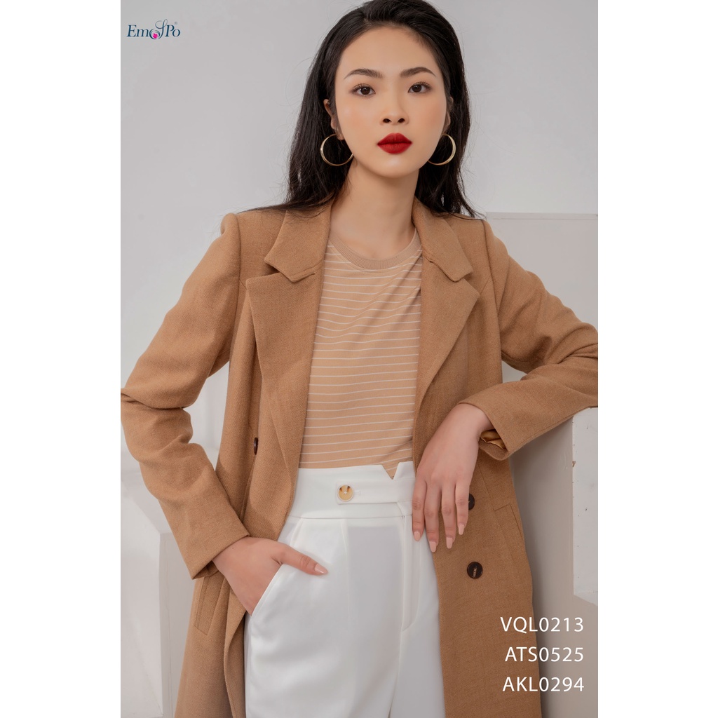 Áo khoác dạ cổ bẻ túi 2 bên kèm đai eo rời Emspo AKL0294