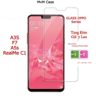 Kính cường lực OPPO F7/ A3S/ A5s/ realme C1 trong suốt có hộp và giấy lau khô ướt vệ sinh