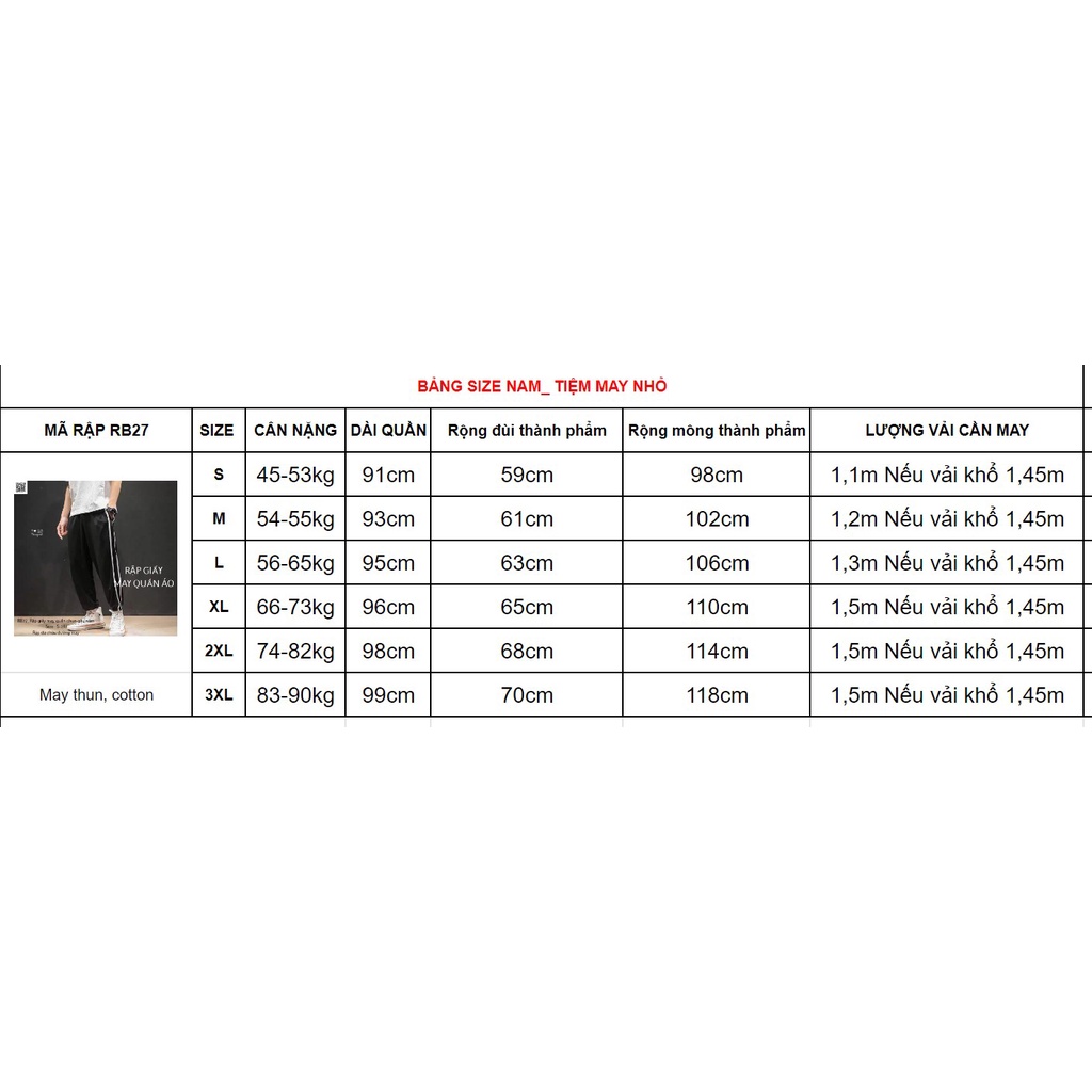RB27_Rập giấy may quần chun gấu nam