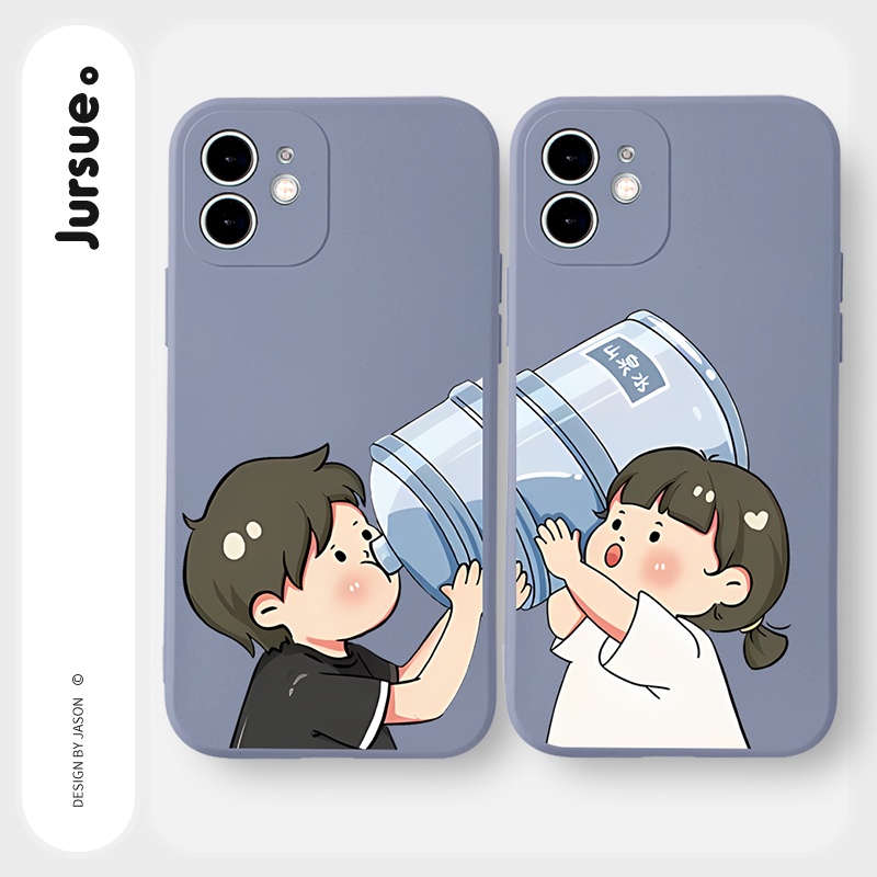 Ốp lưng JURSUE hoạt hình cặp đôi dễ thương đẹp cho iPhone 13 12 11 Pro Max SE 2020 X XR XS 8 7 ip 6S 6 Plus Y2087