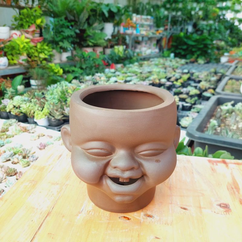 Chậu đất nung, Chậu sen đá - Chú Tí, đường kính miệng chậu 13cm, chiều cao chậu 15cm