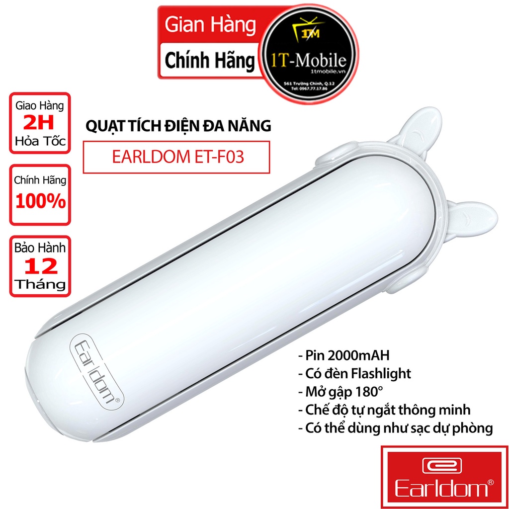 [Mã BMBAU50 giảm 10% đơn 99k] Quạt Tích Điện Đa Năng Earldom ET-F03 (Có Đèn LED)