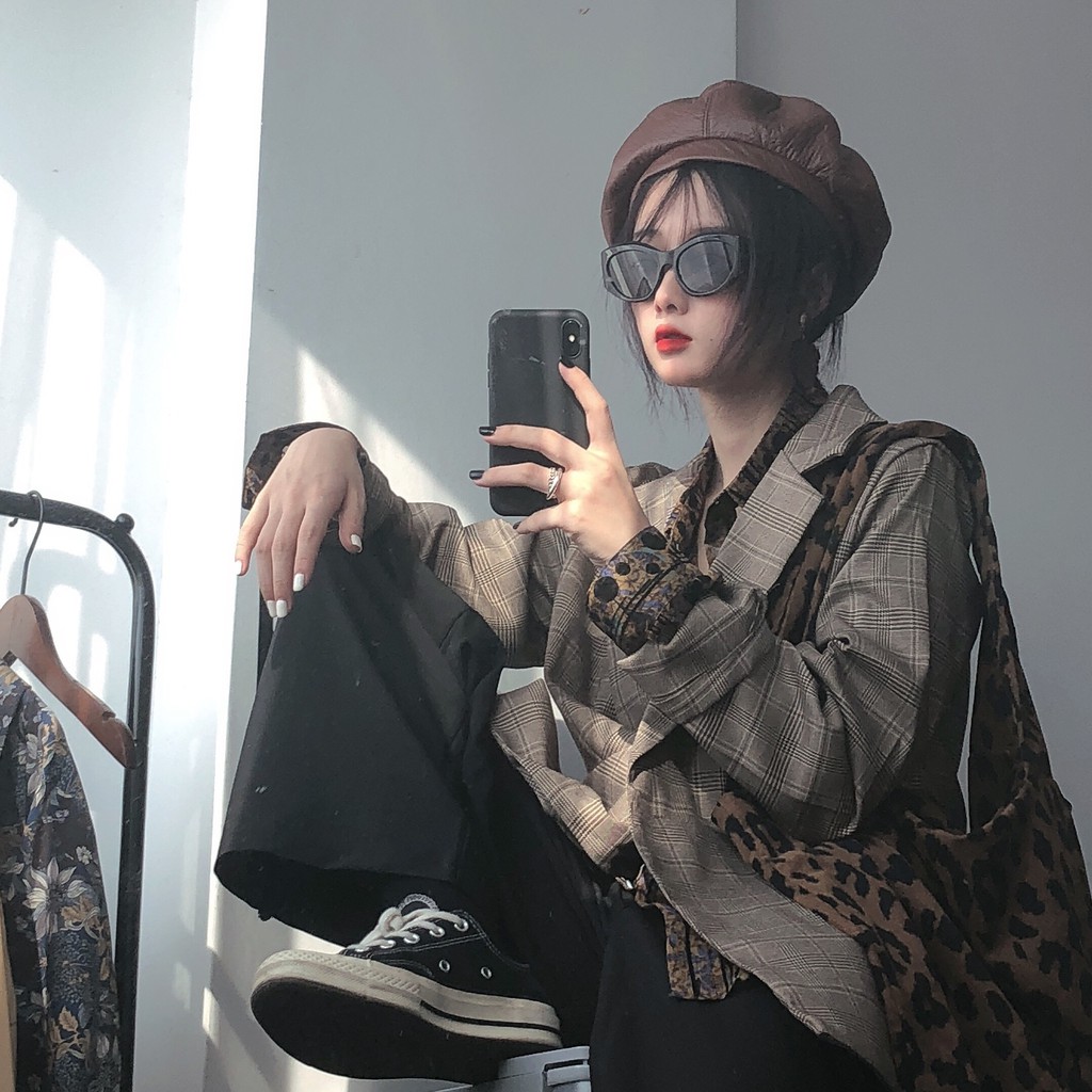 [SẴN]-Áo Blazer nâu sọc caro (C76)