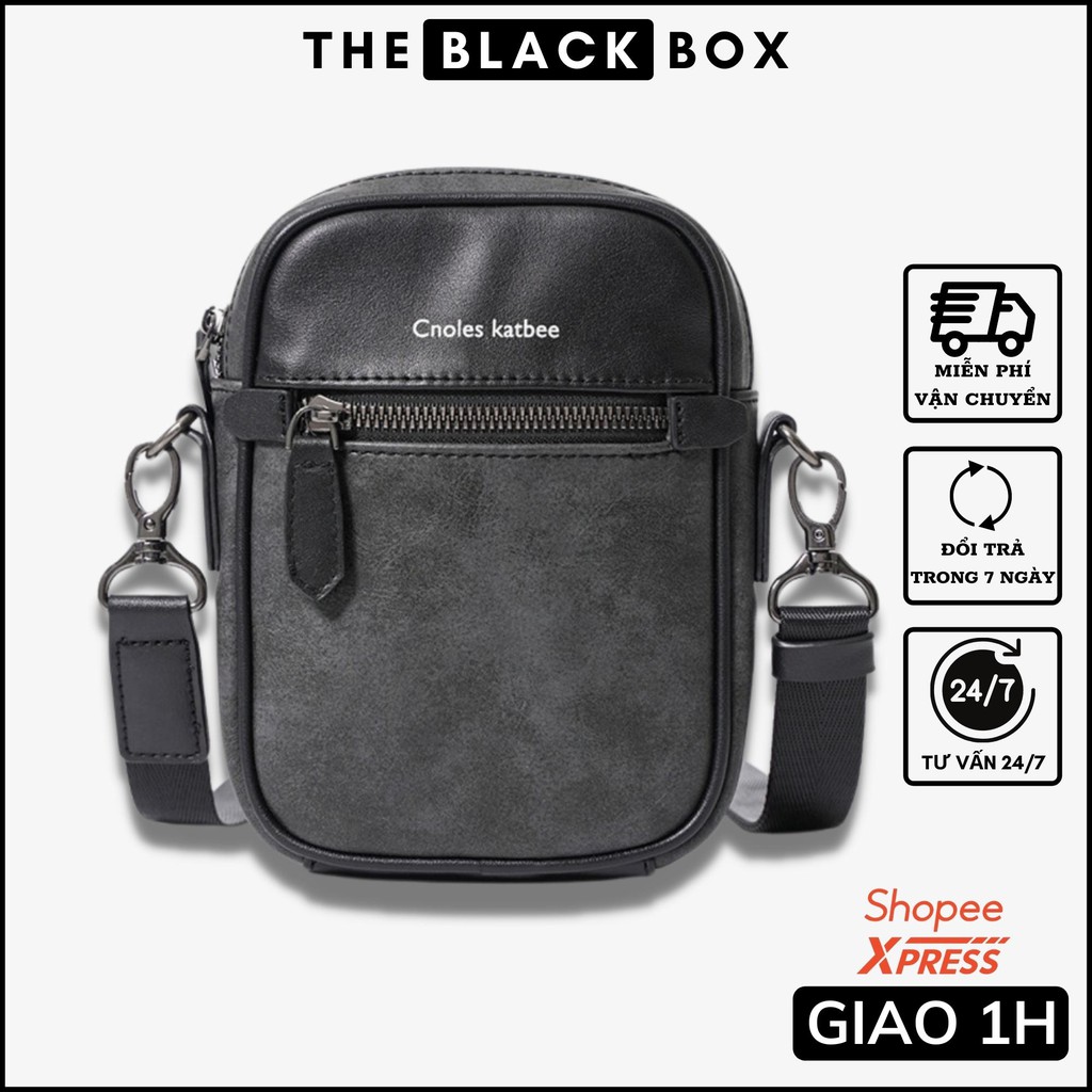 Túi Đeo Chéo Nam Màu Xám Xi Măng Chất Liệu Da Pu Nhỏ Gọn Thanh Lịch (1 Ngăn Chính - 3 Ngăn Phụ) Freeship - The Black Box