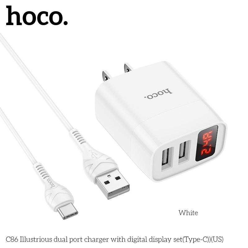 ⚡NowShip⚡Bộ sạc nhanh HOCO C86/C86A 2 cổng USB 2.4A LED Type C Micro điện thoại IP hone Android