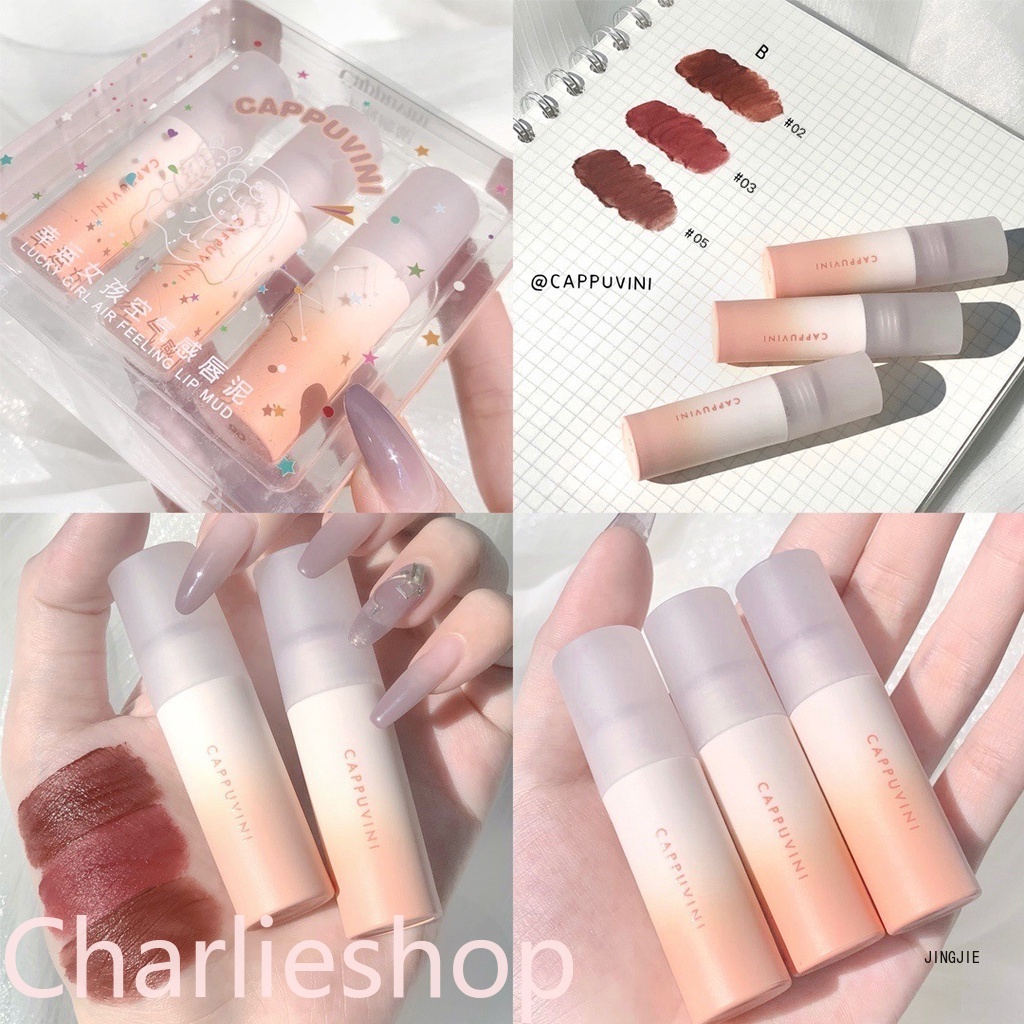 Cappuvini® Son Môi Màu Đỏ Nâu Gradient Mịn Như Nhung Có Hộp Làm Quà Tặng