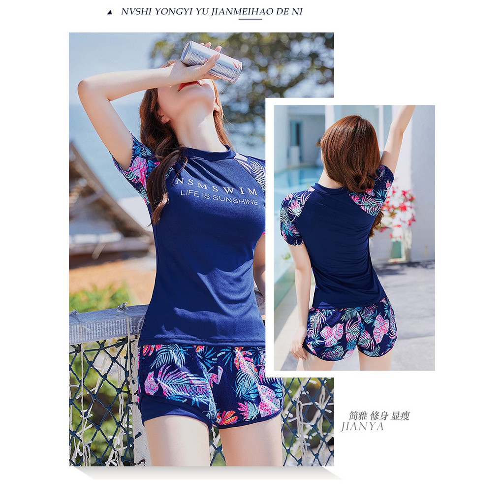 Đồ bơi nữ tay ngắn phối bông dạng quần kiểu dáng Hàn Quốc hợp thời trang | BigBuy360 - bigbuy360.vn